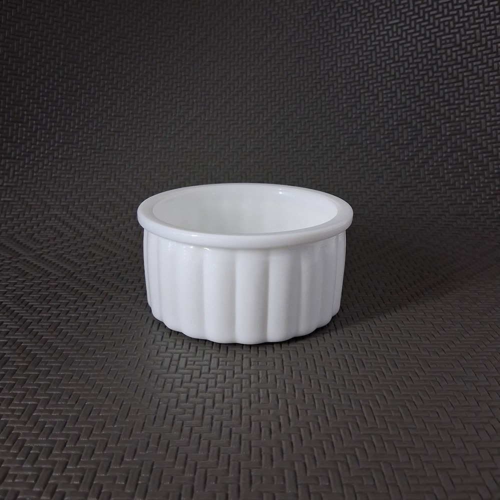 VTG 4" Hazel-Atlas White Platonite Glass Ramekin Bowl / Milk Glass Fluted Dish